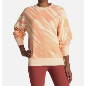 Sweaty Betty Peach Animal Print Sweatshirt | Small Cozy Cotton Crewneck